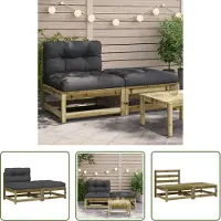 The Living Store Lounge Set - Tuinbank - Tuinbank zonder armleuningen met kussens en voetenbank - Buitendrank - Teak Tafel - Veranda Meubelset