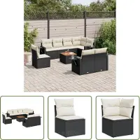 The Living Store Tuinlounge - Loungeset - 9-delige Loungeset met kussens poly rattan zwart - Loungemeubelen - Buitendining - Patio Furniture