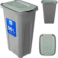 Kadax Vuilnisemmer voor afvalscheiding, 30 liter, robuuste afvalcontainer met luchtdicht klapdeksel, afvalcontainer voor afvalscheidingssysteem, afvalemmer van kunststof (1, groen deksel)