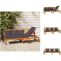 vidaXL Houten Slaapbank - 200 x 60 x 75 cm - Massief Acaciahout - Grijs Kussen - Ligbed