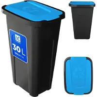 Kadax Vuilnisemmer voor afvalscheiding, 30 liter, robuuste afvalcontainer met luchtdicht klapdeksel, afvalcontainer voor afvalscheidingssysteem, afvalemmer van kunststof (1, blauw deksel)