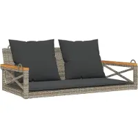 vidaXL Schommelbank met kussens 109x62x40 cm poly rattan grijs