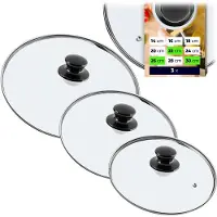 Kadax Topdeksel "Caserta", hittebestendige glazen dekselset met handvat, drie maten (22+26+30 cm)