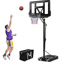 Costway Basketballdoel, verstelbare basketbalstandaard (245-305 cm), basketballdoel met standaard, 2 wielen en gewichtszak, mobiel basketbalapparaat