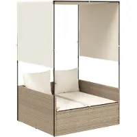 vidaXL Ligbed tweepersoons met dak en gordijn poly rattan beige