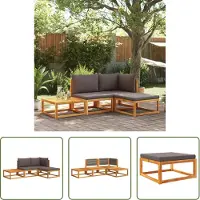 The Living Store Lounge Set - Tuinlounge - 4-delige tuinbankset met kussens acaciahout & touw - Buitendiner - Acacia Hout - Loungebank
