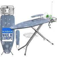 Kadax XXL strijkplank met mouwplank 130 x 41 cm & 53 x 13 cm – Stevige stoomstrijktafel voor stoomstrijkstation, breed, opklapbaar, in hoogte verstelbaar, met strijkijzerhouder & stopcontact