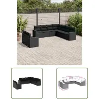 The Living Store Tuinmeubelen - Loungeset - 9-delige Loungeset met kussens poly rattan zwart - Lounge Set - Outdoor Furniture - Zwarte Loungebank