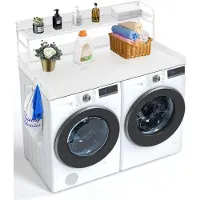 Vevor Wasmachine en droger aanrechtblad met 2-laags plank (1370 x 700 x 419 mm) Trommelrek met antislip pads, waterbestendig wasrek, wit