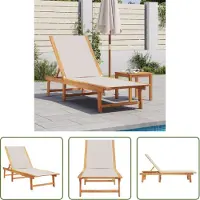 The Living Store Lounge Stoel - Ligbed - Ligbed massief acaciahout en textileen grijs - Buitendecoratie - Tuinset - Acacia Hout