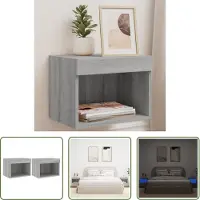 The Living Store Nachtkastjes met LED's - Grijs Sonoma Eiken - 2 stuks Nachtkastje - Nachtkastjes - Bijzettafel - Wandkastje