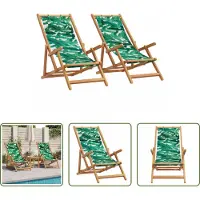 The Living Store Lounge Stoel - Strandstoel - Strandstroelen 2 st inklapbaar stof en massief hout bladpatroon - Tuinset - Buitendecoratie - Teak