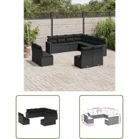 The Living Store Tuinset - Loungeset - 11-delige Loungeset met kussens poly rattan zwart - Loungemeubelen - Buitendecoratie - Poly Rattan