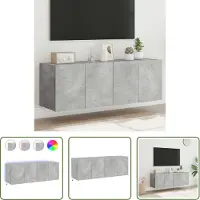 The Living Store Tv-meubel - Tv-kast - Tv-wandmeubels met LED-verlichting 2 st 60x35x41 cm betongrijs - Led-verlichting - Rgb-verlichting - Houten Kast
