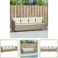 The Living Store Lounge Stoel - Ligbed - Ligbed met kussens poly rattan beige - Tuinset - Buitendecoratie - Relaxen