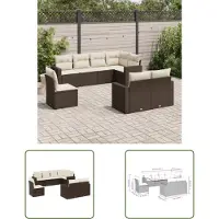 The Living Store Tuinset - Loungeset - 8-delige Loungeset met kussens poly rattan bruin - Lounge - Buitendecoratie - Garden Furniture