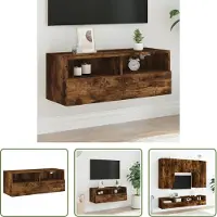 The Living Store Tv-meubel - Tv-kast - Tv-wandmeubel 80x30x30 cm bewerkt hout gerookt eikenkleurig - Wandmontage - Zwevend Tv-meubel - Houten Tv-standaard