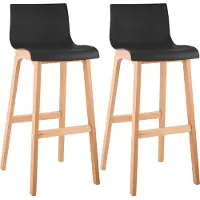 CLP Set van 2 barkrukken, model Hover, met kunststof zittingen, vierpotige basis van natuurlijk beukenhout, kleur zwart