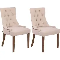CLP Aberdeen Set van 2 eetkamerstoelen - Zonder armleuning - Hout - Stof - creme antiek licht