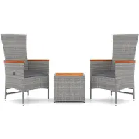 vidaXL 3-delige Loungeset poly rattan en massief acaciahout grijs