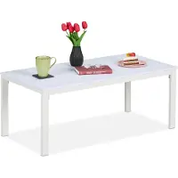 Relaxdays tuintafel, weerbestendig, geschikt voor terras en balkon, loungetafel, afmetingen: 39 x 98 x 48 cm, buitentafel, wit