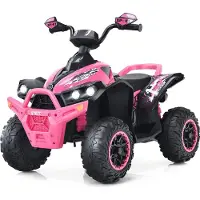 Costway 12V Elektro Kinderquad met muziekhoorn en LED -koplampen Elektroquad Rosa