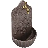Relaxdays muurfontein met kraan - 40 x 24 x 15 cm - antiek - voor in de tuin - gietijzer - bruin