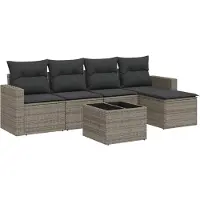 vidaXL 6-delige Loungeset met kussens poly rattan grijs
