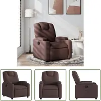 The Living Store Fauteuils - Verstelbare Fauteuil - Fauteuil verstelbaar stof donkerbruin - Lounge Stoel - Bruine Fauteuil - Lederlook Fauteuil