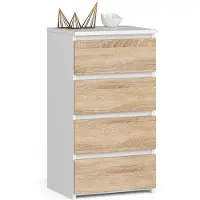 Akord Kommode CL4 met 4 Lades / Furniture Factory / Wit – Sonoma Eik / 40x74x35 cm
