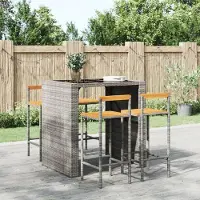 Prolenta Maison Exclusive - Set van 4 barkrukken, grijs, gemaakt van polyrotan en massief acaciahout