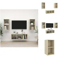 vidaXL Televisiewandmeubel - Sonoma eiken - Montage vereist - 3-delige set - 37 x 37 x 72 cm en 107 cm - Praktisch en opvallend - Vochtig afneembaar - - Kast