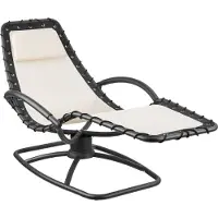 TecTake Ligstoel Toulon - Ergonomische Tuinstoel met Schommelfunctie - Ligbed voor Tuin, Terras en Balkon - Relaxstoel met Hoofdkussen en Comfortabele Armleuningen - 120kg Draagkracht - Beige