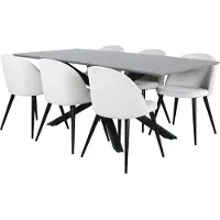 Ebuy24 PiazzaGRBL eethoek eetkamertafel grijs en 6 Velvet eetkamerstal fluweel beige, zwart.