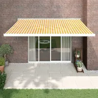 Prolenta Maison Exclusive - Uitschuifbare zonnescherm, geel en wit met witte frame, 4,5 x 3 meter