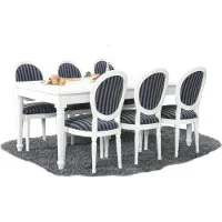 Ebuy24 Mozart eethoek 100x180/280 cm incl. 2 verlengbladen antiek wit met 6 Rococo stoelen antiek wit/zwart.