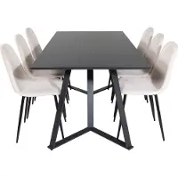 Ebuy24 MarinaBLBL eethoek eetkamertafel zwart en 6 Polar eetkamerstal velours beige.