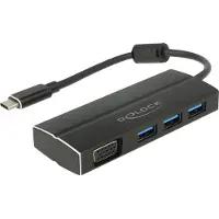 DeLOCK Premium USB-C naar VGA adapter met 3-poorts USB hub en DP Alt Mode (1920 x 1200) / zwart - 0,15 meter