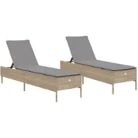 vidaXL Ligstoelen 2 st met kussens poly rattan beige