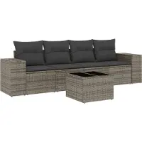 vidaXL 5-delige Loungeset met kussens poly rattan grijs