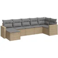 vidaXL 7-delige Loungeset met kussens poly rattan beige