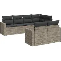 vidaXL 7-delige Loungeset met kussens poly rattan grijs