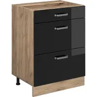Vicco R-Line Keukenonderkast – 60 cm met laden, zonder werkblad Zwart hoogglans