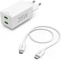 Hama 35W Snellader - 2x USB-C - mini - Wit - incl. kabel USB C-C 1mtr.