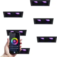 HOFTRONIC™ Set van 6 Durham Smart Inbouwspots Dubbel Zwart - GU10 - 5,5 Watt 350 lumen - RGB + WW - Wifi + BLE - Kantelbaar - IP20 - Rechthoek