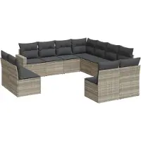 vidaXL 11-delige Loungeset met kussens poly rattan lichtgrijs