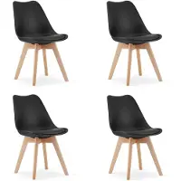 Leobert Set van 4 Stoelen MARK – Zwart, Beukenhouten Poten, Kunststof Zitting met Kunstlederen Kussen, Strak Design, Ergonomisch, Geschikt voor Keuken, Eetkamer, Kantine en Werkruimte, Max. 120 kg