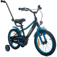 Sun baby Tracker Bike Kinderfiets voor jongens 16 inch Blauw neon, leeftijd 4 tot 6 jaar, met zijwieltjes, duwstang, handrem
