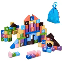 Relaxdays houten blokken speelgoed - 108-delige set - alfabet - speelblokken
