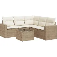 vidaXL 6-delige Loungeset met kussens poly rattan beige